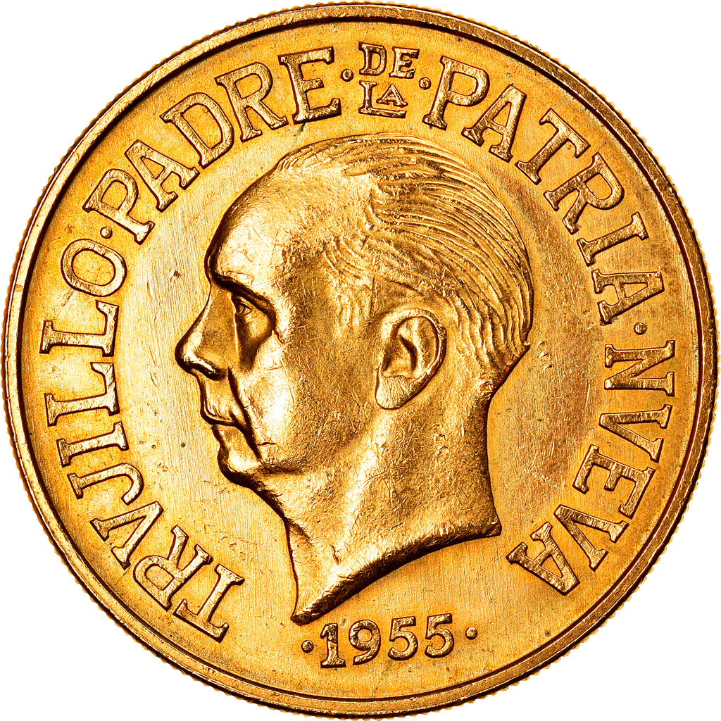 Moeda, República Dominicana, 30 Pesos, 1955, MS(60-62), Dourado, KM:24
