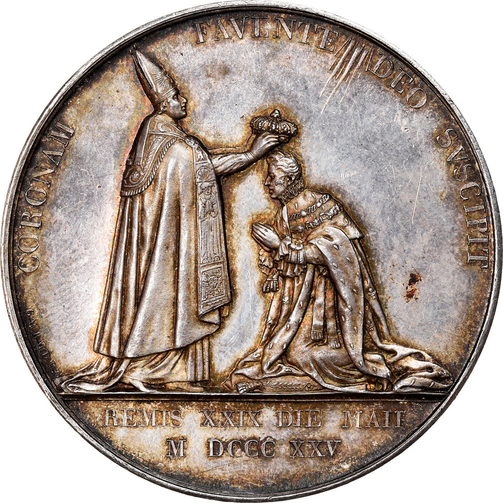 France, Médaille, Charles X, History, 1825, Le sacre à REIMS, SUP+, Argent