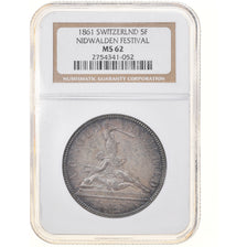 Coin, Switzerland, 5 Francs, 1861, Bern, NGC, MS62, MS(60-62), Silver, KM:S6