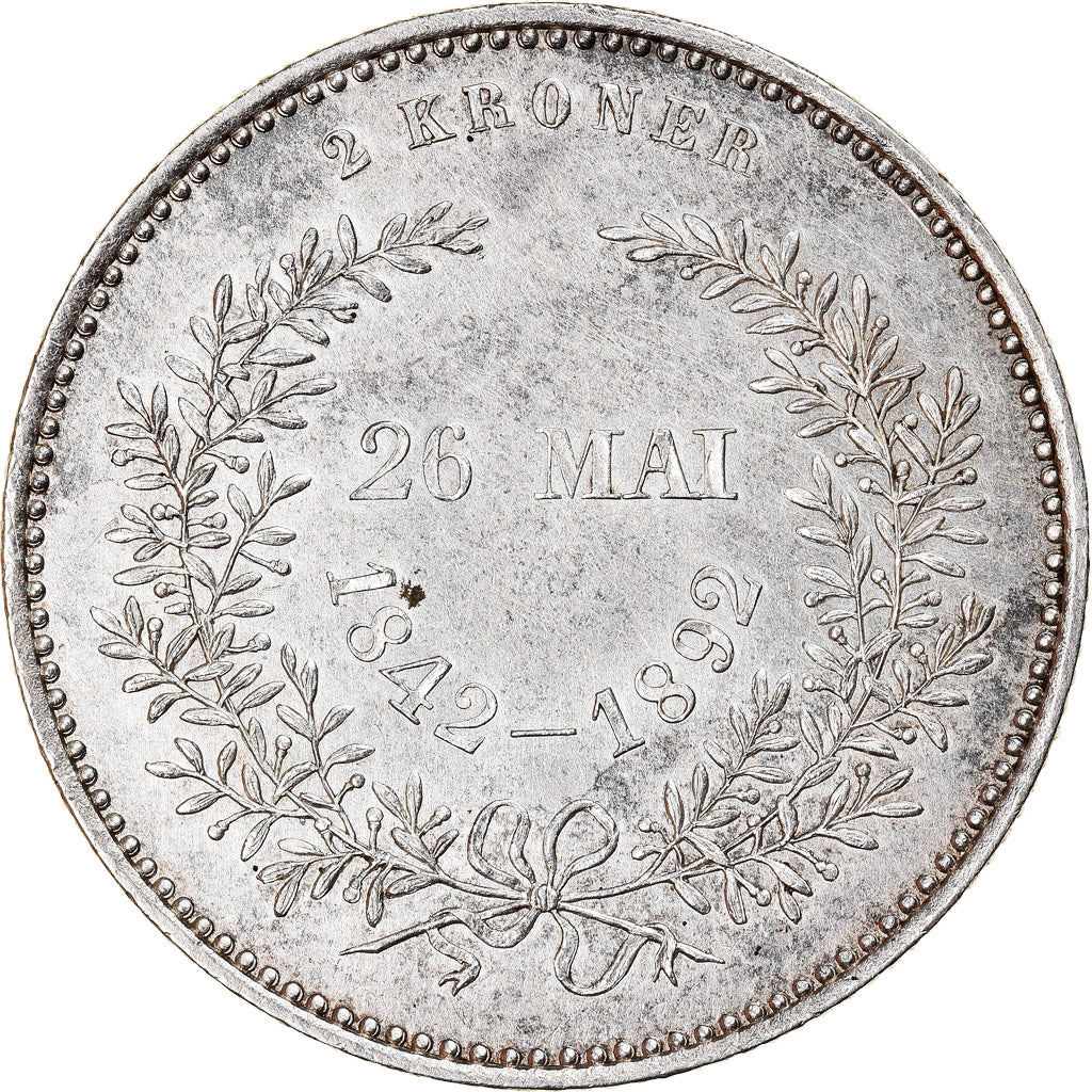 Coin, Denmark, Christian IX, 2 Kroner, 1892, Copenhagen, AU(55-58), Silver