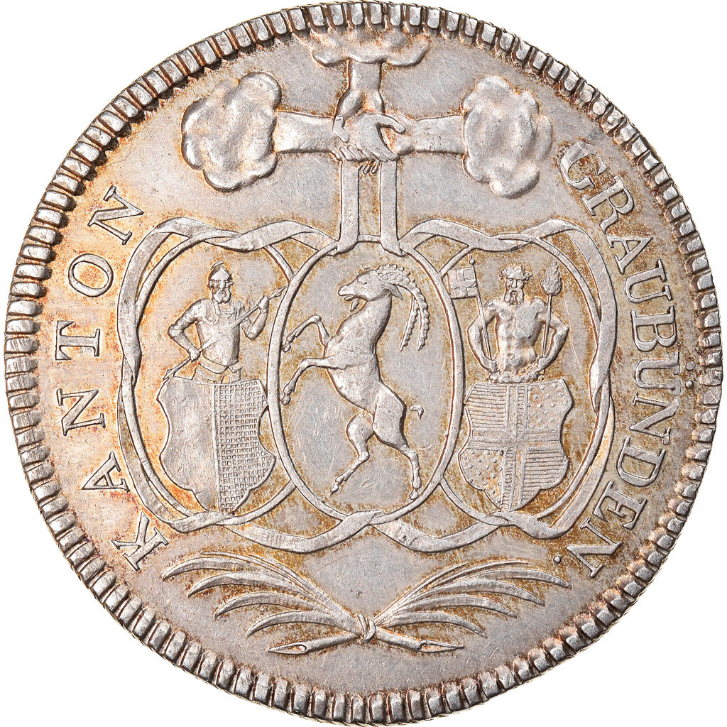 Coin, SWISS CANTONS, GRAUBUNDEN, 10 Batzen, 1825, Zürich, AU(50-53), Silver