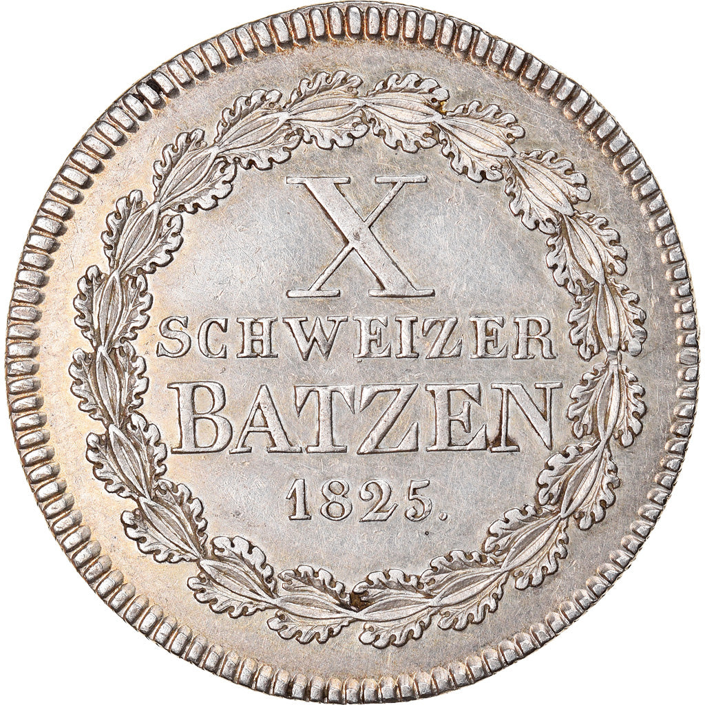 Coin, SWISS CANTONS, GRAUBUNDEN, 10 Batzen, 1825, Zürich, AU(50-53), Silver