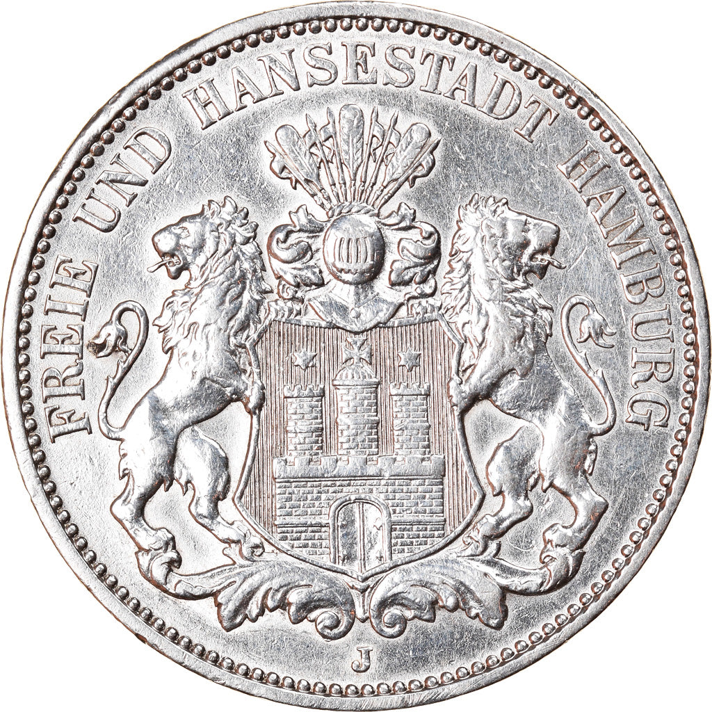 Coin, German States, HAMBURG, 3 Mark, 1908, Hamburg, EF(40-45), Silver, KM:620