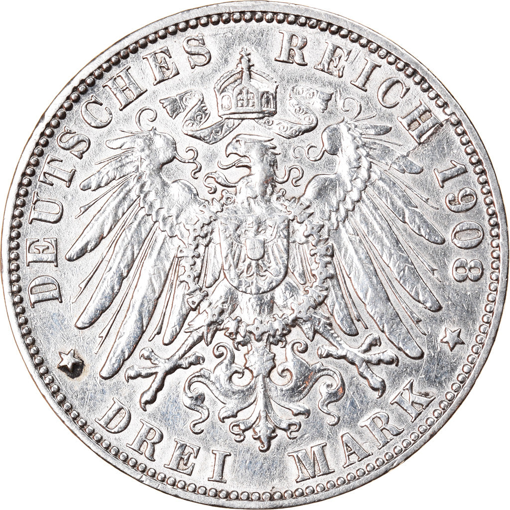 Coin, German States, HAMBURG, 3 Mark, 1908, Hamburg, EF(40-45), Silver, KM:620