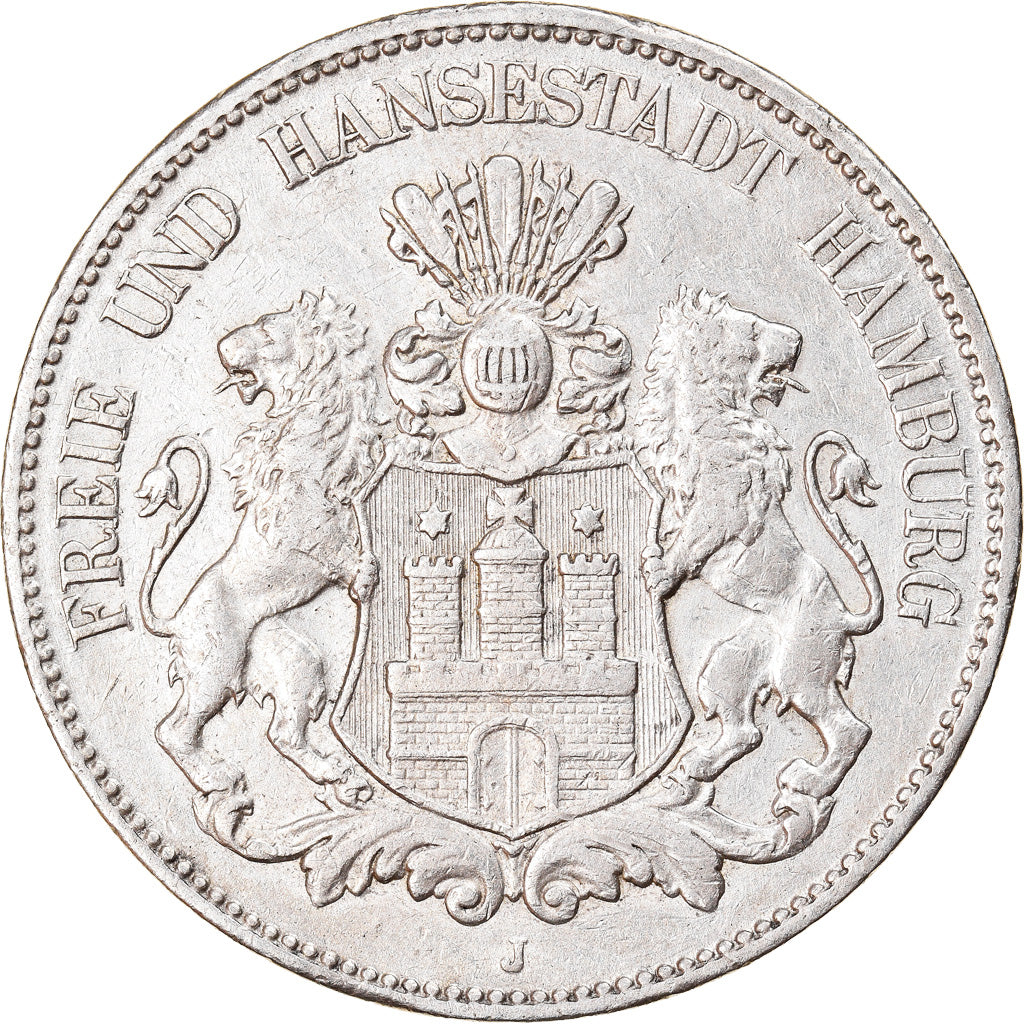 Coin, German States, HAMBURG, 5 Mark, 1907, Hamburg, EF(40-45), Silver, KM:610