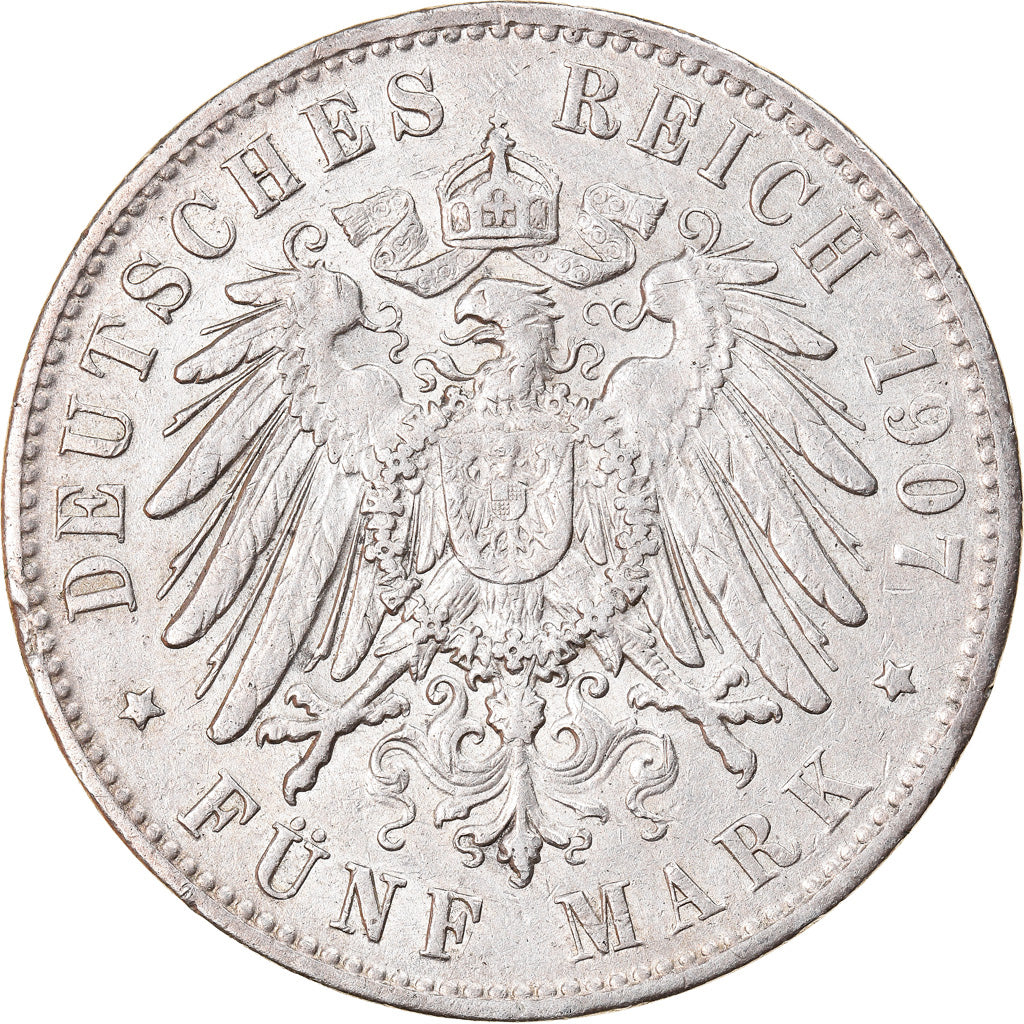 Coin, German States, HAMBURG, 5 Mark, 1907, Hamburg, EF(40-45), Silver, KM:610