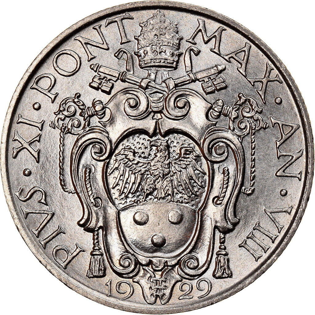 Coin, VATICAN CITY, Pius XI, Lira, 1929, Roma, AU(55-58), Nickel, KM:5