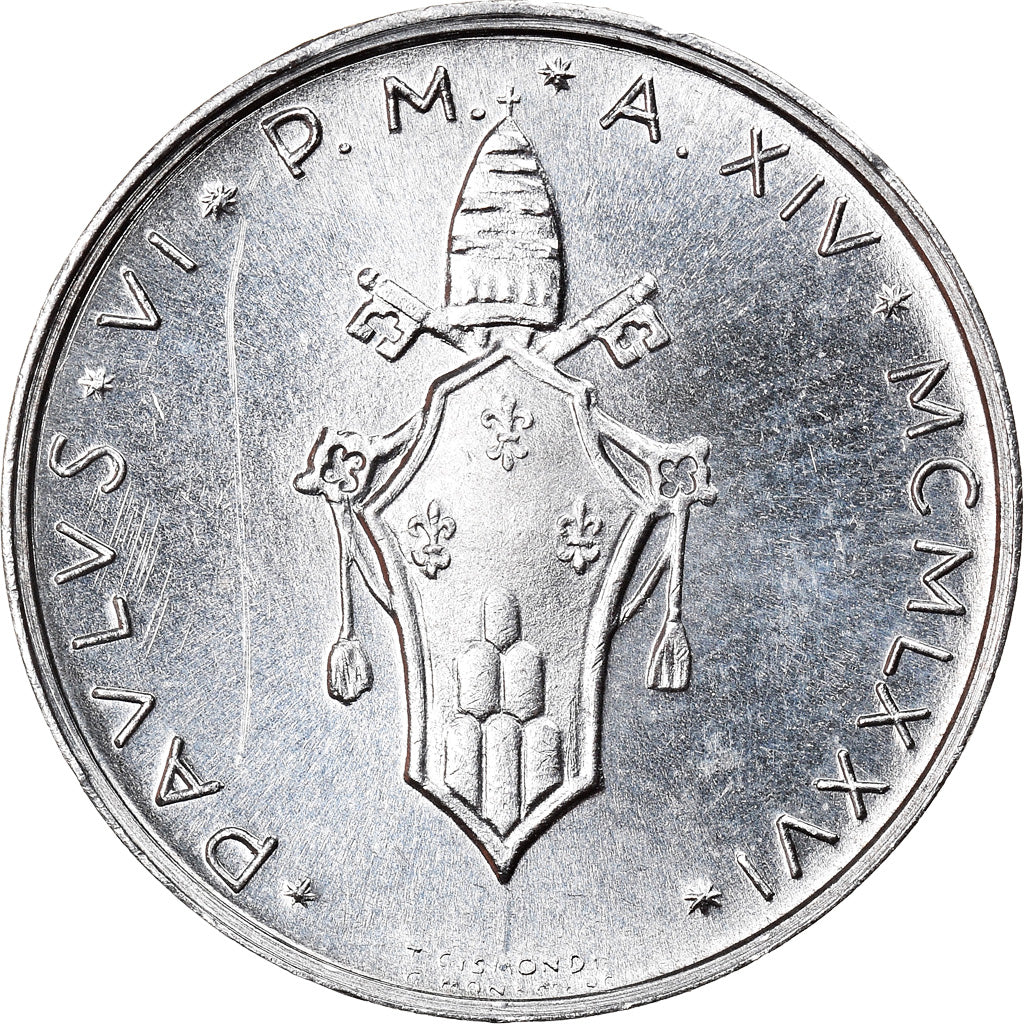 Moeda, CIDADE DO VATICANO, Paul VI, Lira, 1976, Roma, MS(65-70), Alumínio