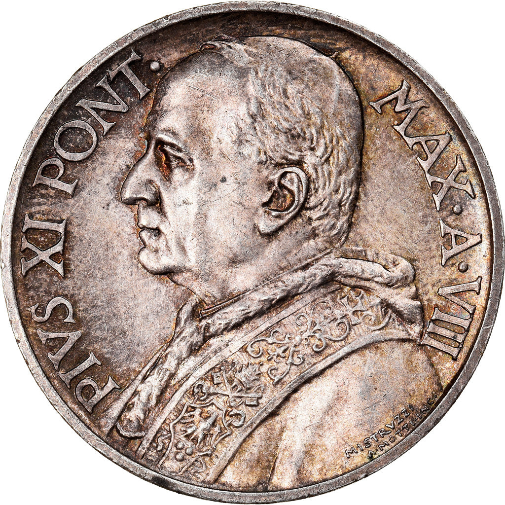 Coin, VATICAN CITY, Pius XI, 10 Lire, 1929, Roma, AU(50-53), Silver, KM:8