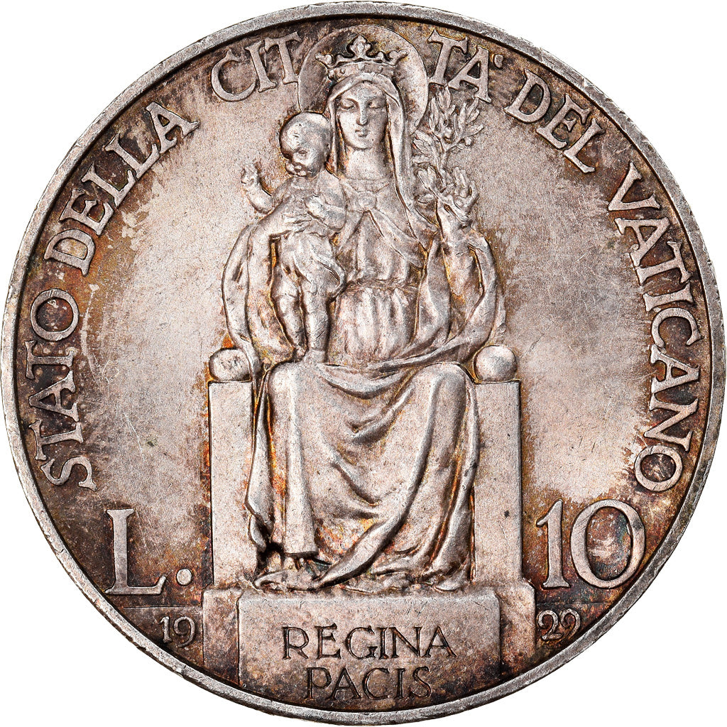 Coin, VATICAN CITY, Pius XI, 10 Lire, 1929, Roma, AU(50-53), Silver, KM:8