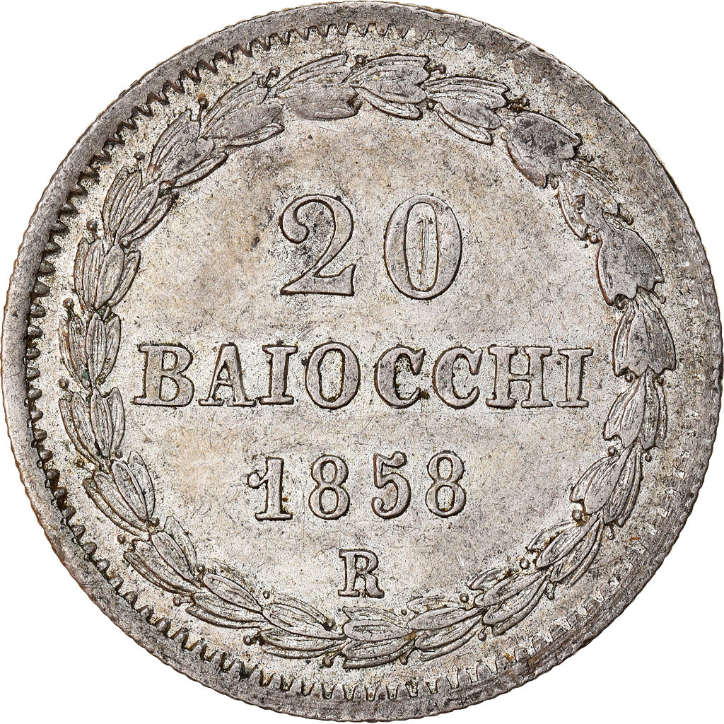 Münze, Italien Staaten, PAPAL STATES, Pius IX, 20 Baiocchi, 1858, Roma, VZ