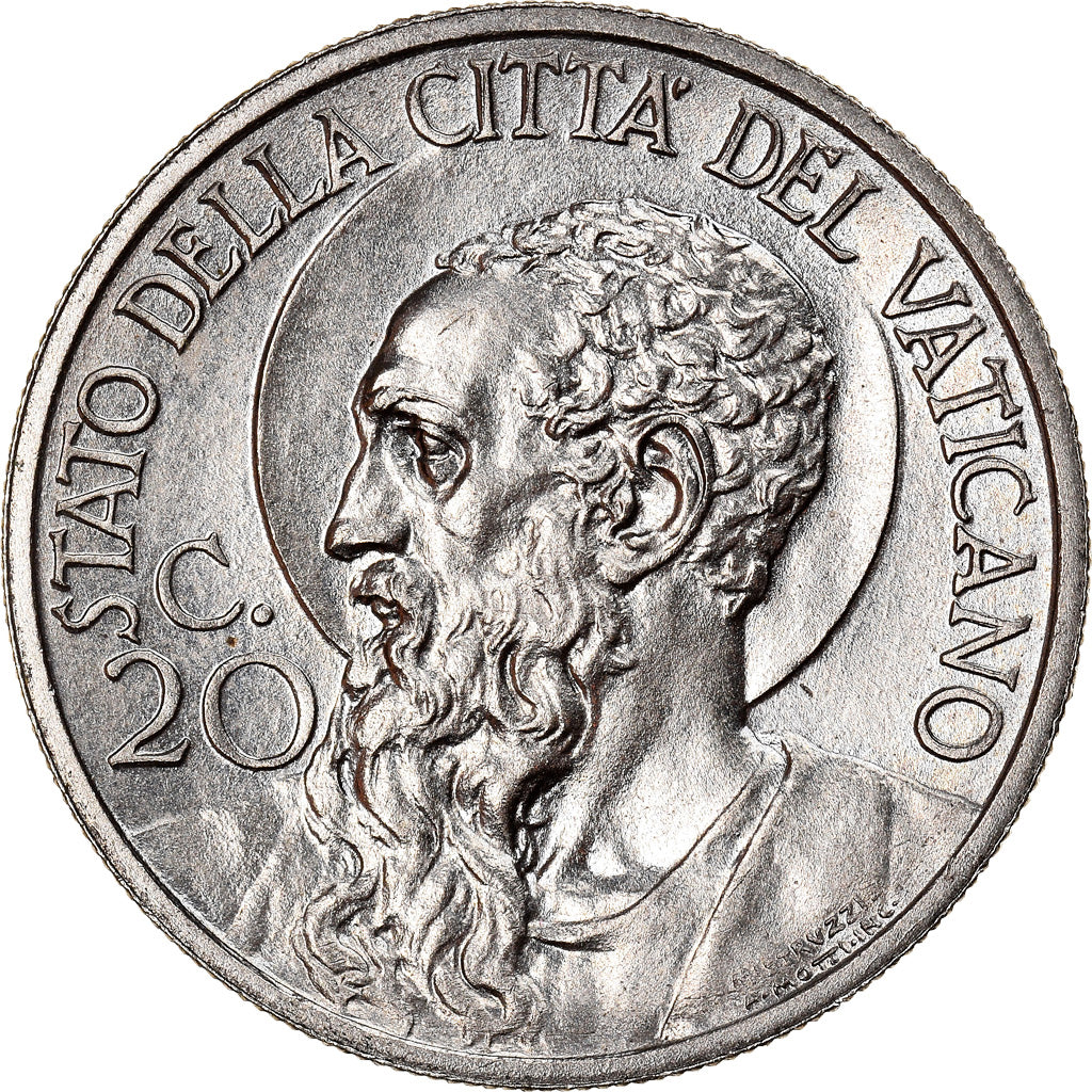 Coin, VATICAN CITY, Pius XI, 20 Centesimi, 1929, Roma, MS(63), Nickel, KM:3