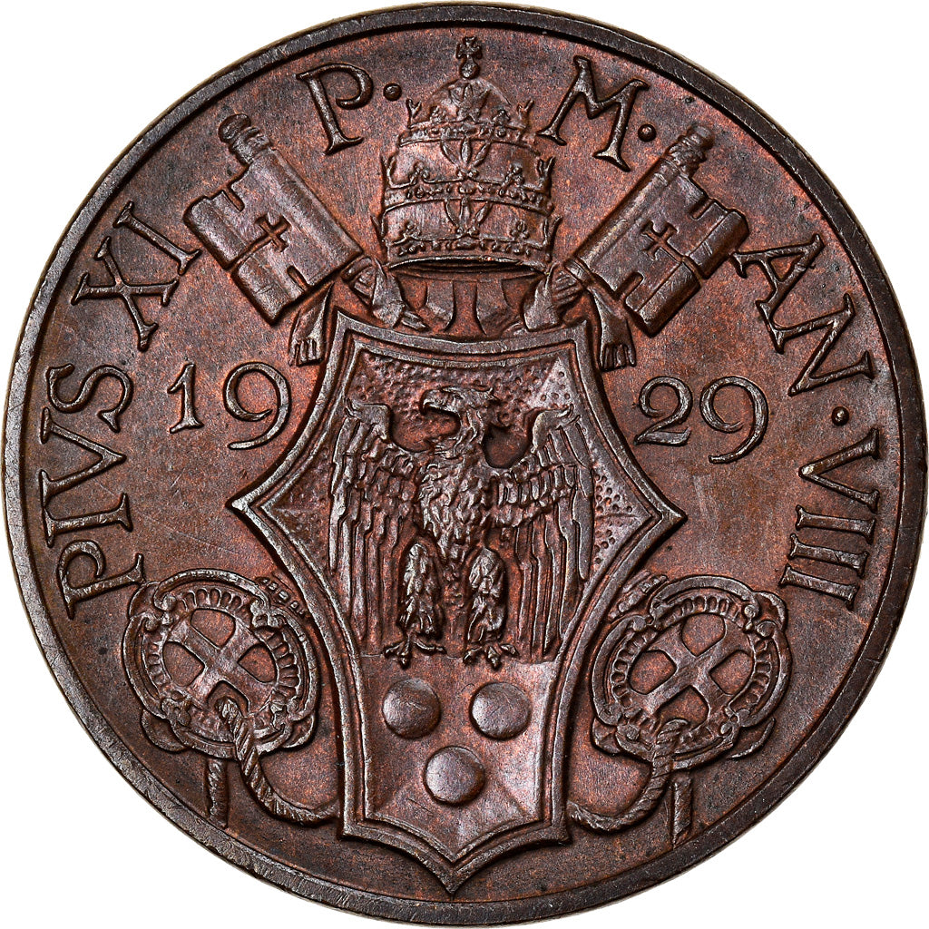 Coin, VATICAN CITY, Pius XI, 10 Centesimi, 1929, Roma, MS(63), Bronze, KM:2