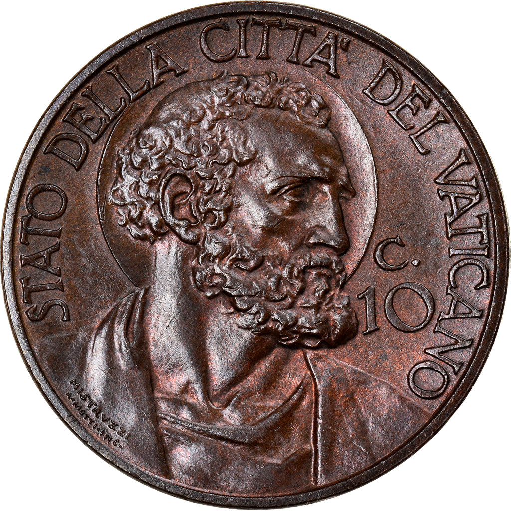 Coin, VATICAN CITY, Pius XI, 10 Centesimi, 1929, Roma, MS(63), Bronze, KM:2