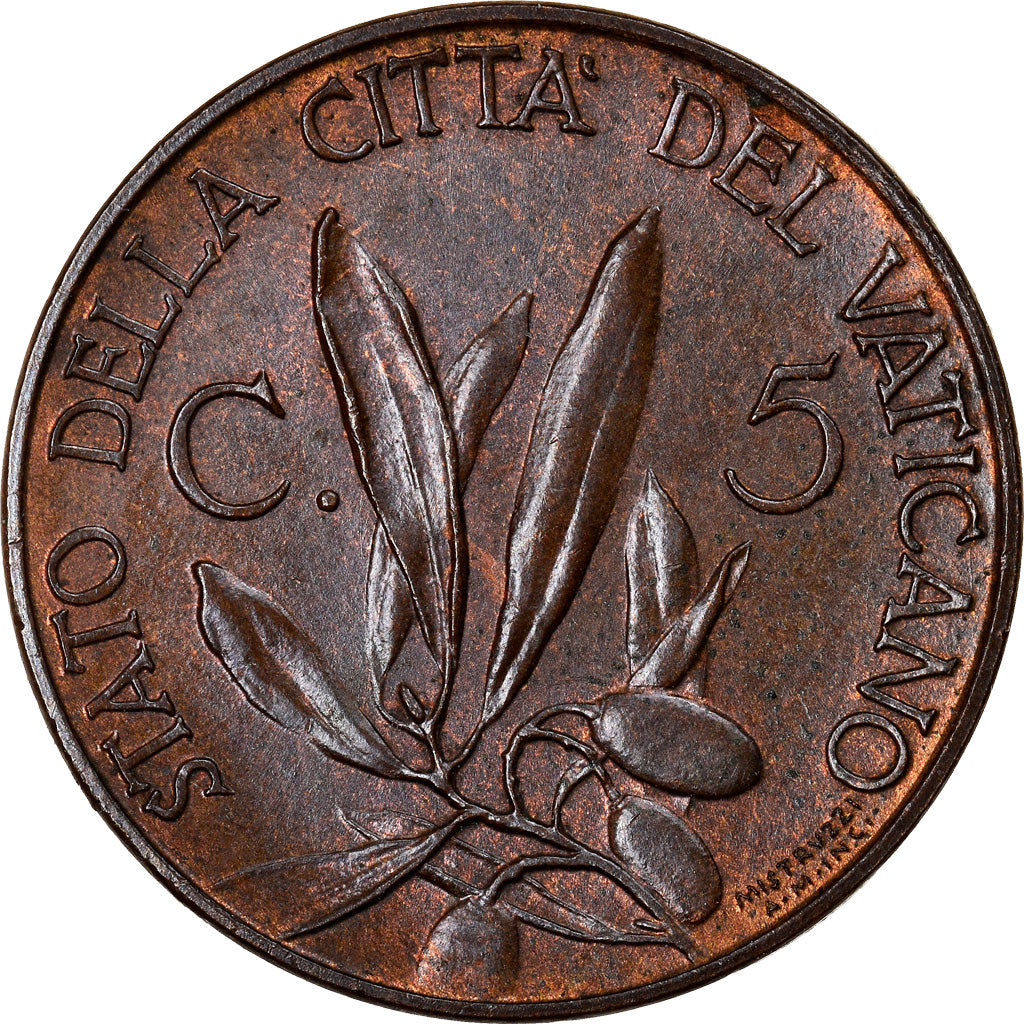 Coin, VATICAN CITY, Pius XI, 5 Centesimi, 1929, Roma, MS(65-70), Bronze, KM:1