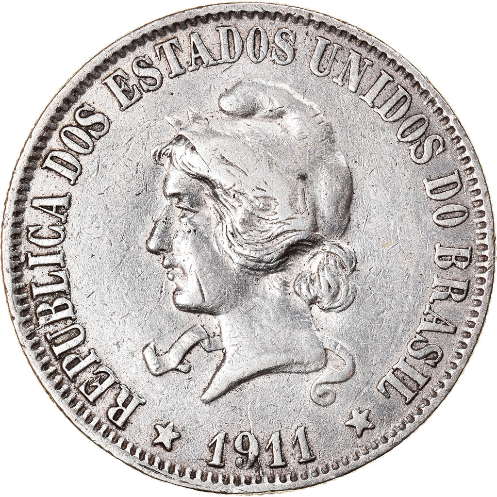 Coin, Brazil, 2000 Reis, 1911, EF(40-45), Silver, KM:508