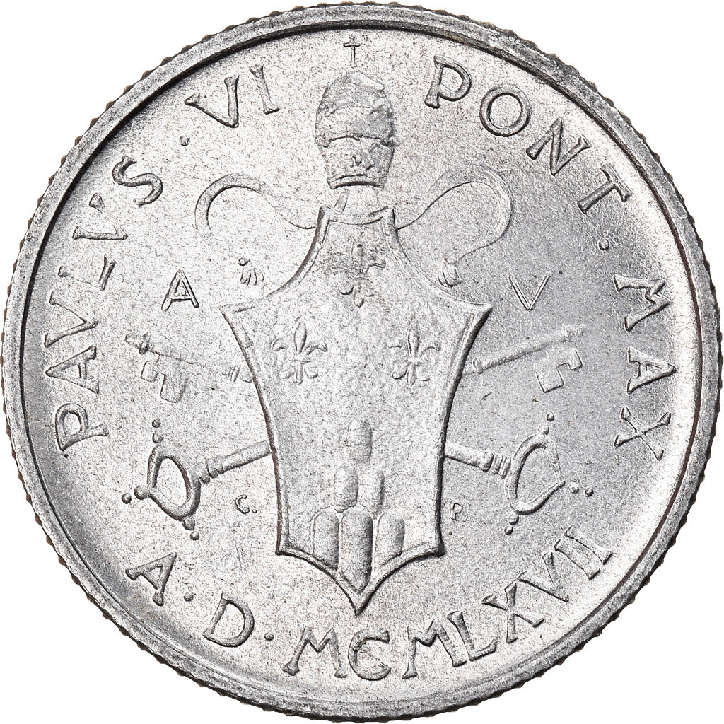 Moneda, CIUDAD DEL VATICANO, Paul VI, 2 Lire, 1967, Roma, EBC+, Aluminio, KM:93