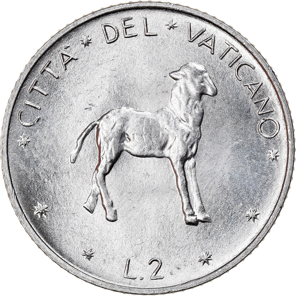 Moeda, CIDADE DO VATICANO, Paul VI, 2 Lire, 1976, MS(63), Alumínio, KM:117