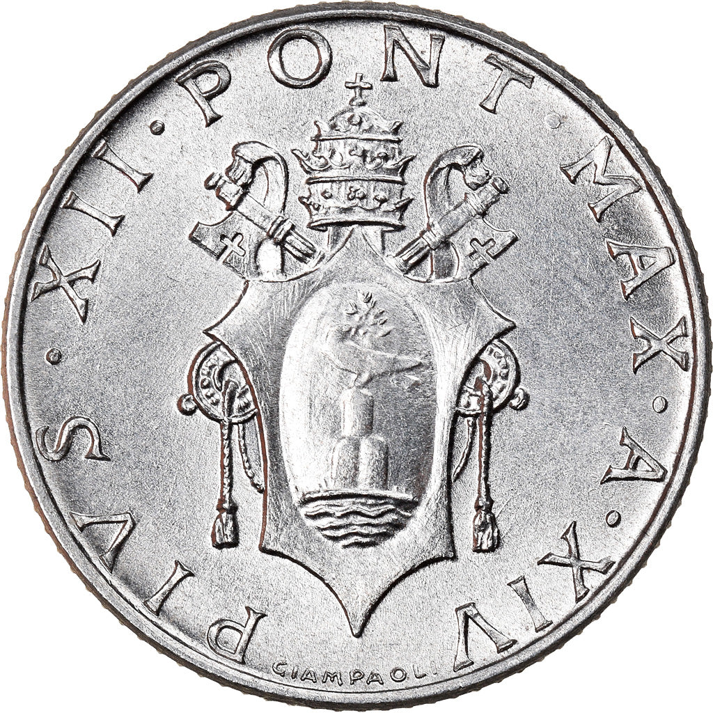 Coin, VATICAN CITY, Pius XII, 2 Lire, 1952, MS(65-70), Aluminum, KM:50