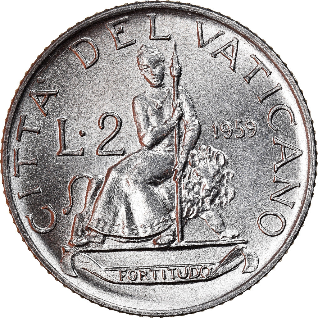 Coin, VATICAN CITY, John XXIII, 2 Lire, 1959, MS(64), Aluminum, KM:59.1