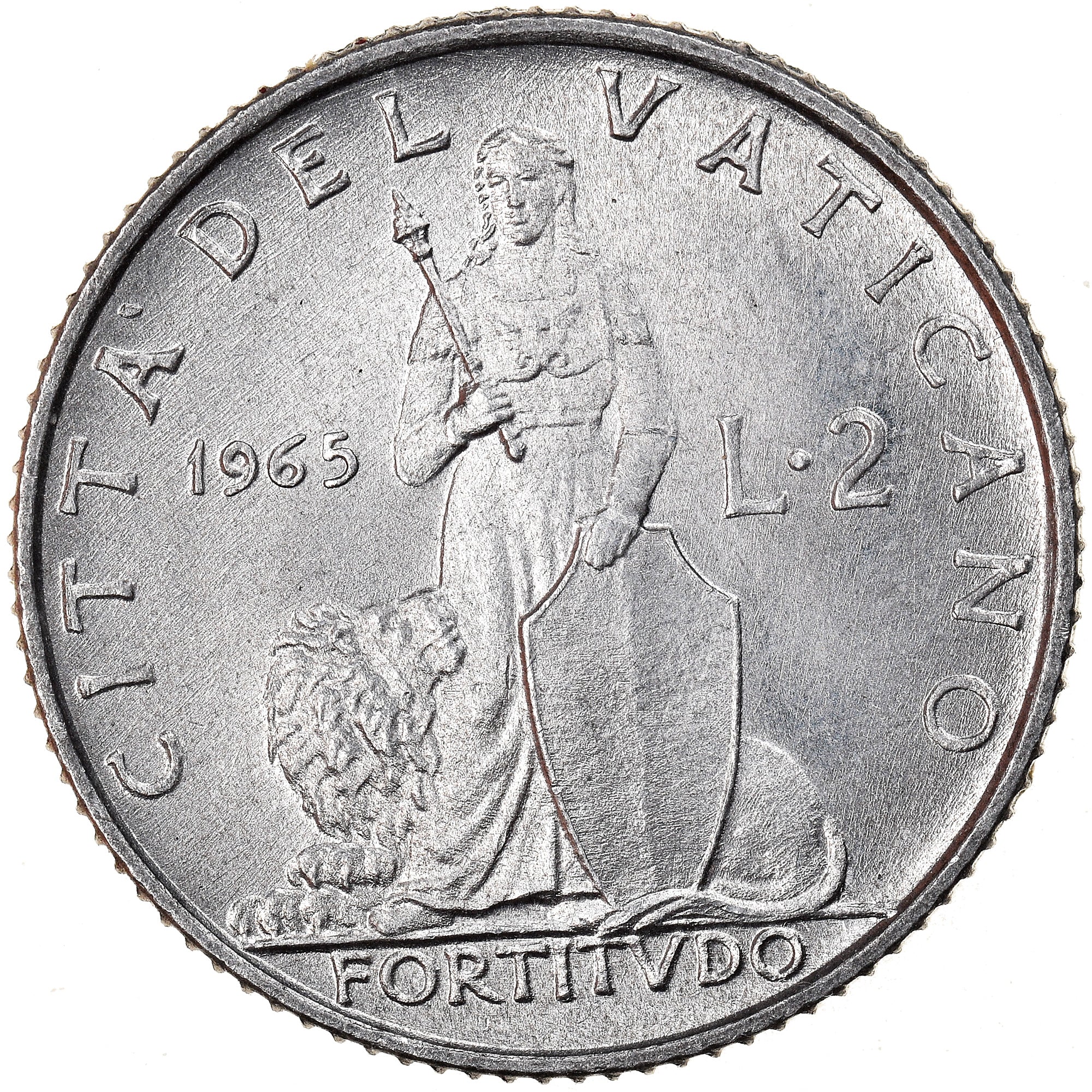 Moneta, PAŃSTWO WATYKAŃSKIE, Paul VI, 2 Lire, 1965, MS(63), Aluminium, KM:77.2