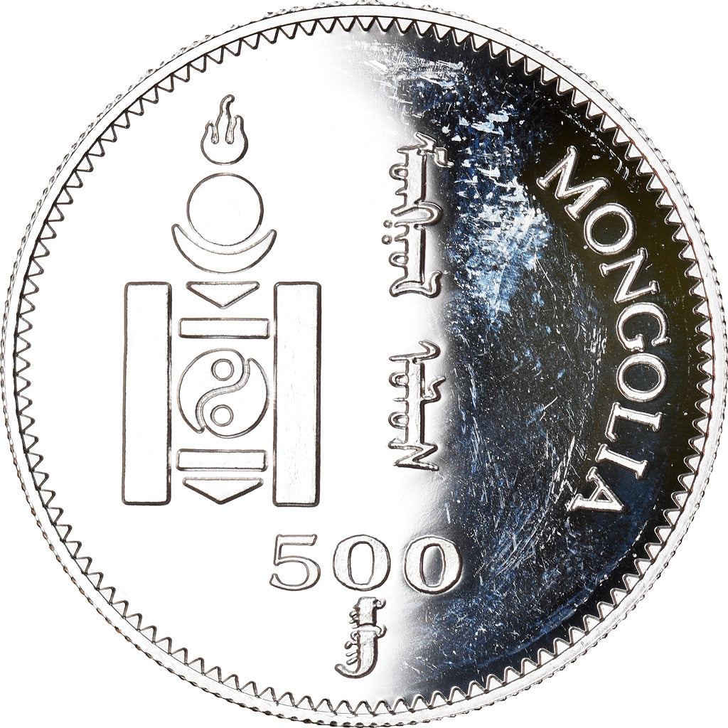 Moeda, Mongólia, 500 Tugrik, 1998, MS(65-70), Prata, KM:155