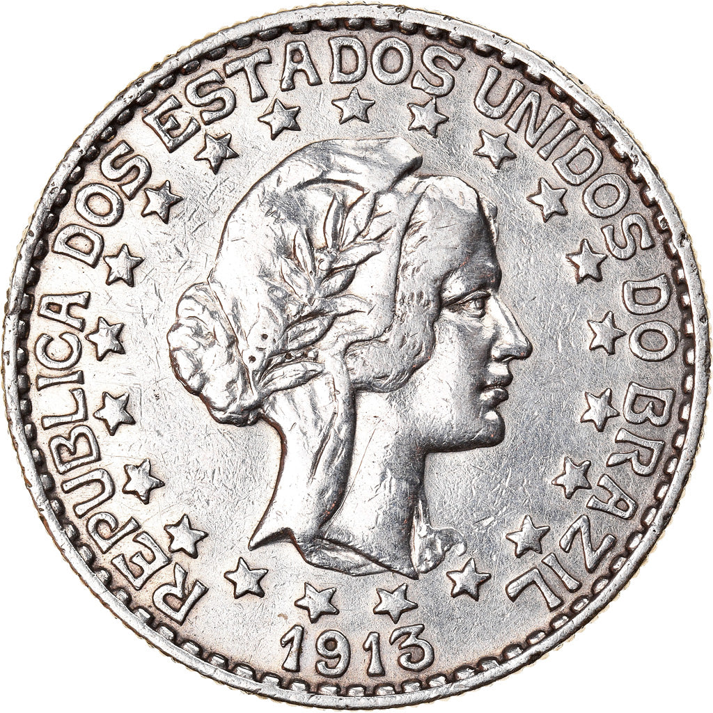 Coin, Brazil, 2000 Reis, 1913, EF(40-45), Silver, KM:514
