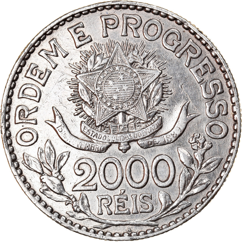 Coin, Brazil, 2000 Reis, 1913, EF(40-45), Silver, KM:514