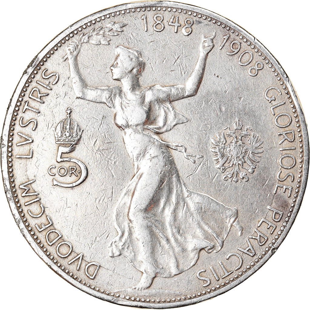 Coin, Austria, Franz Joseph I, 5 Corona, 1908, EF(40-45), Silver, KM:2809