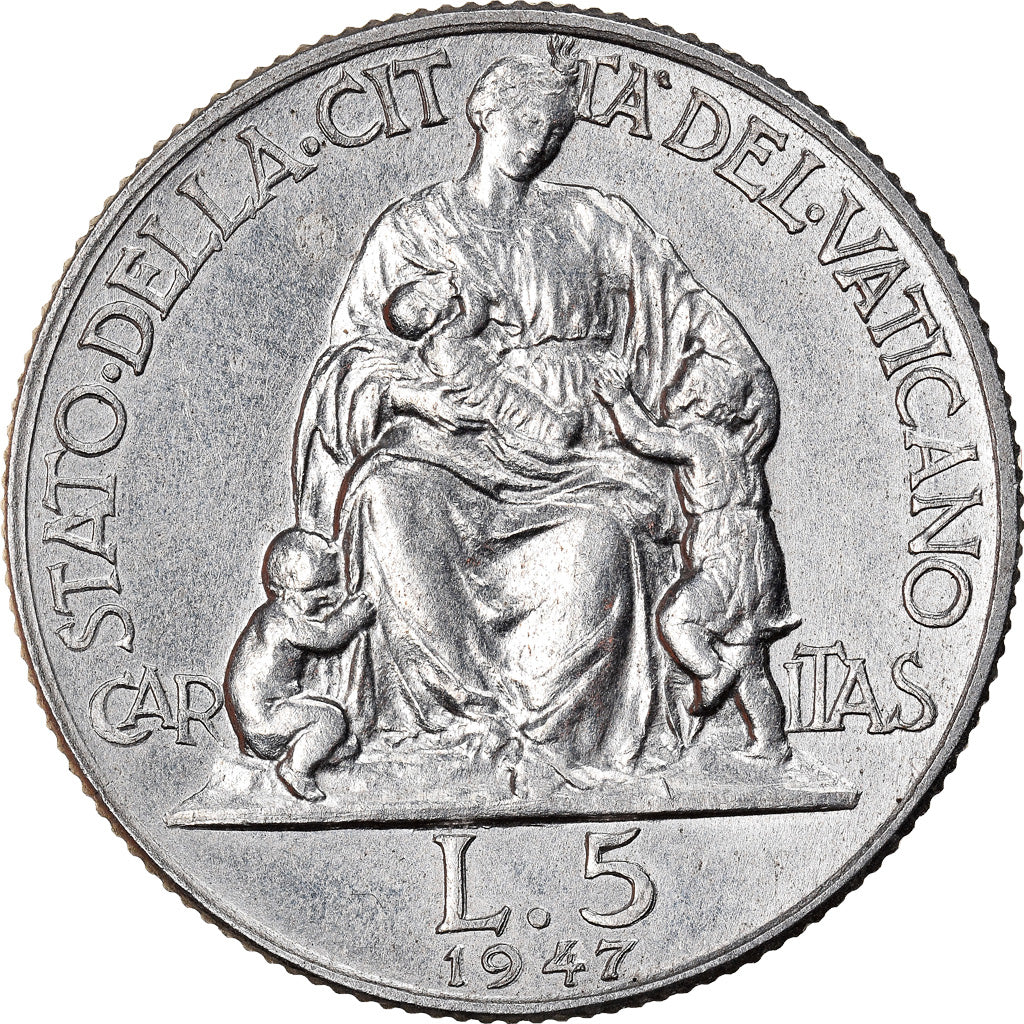 Coin, VATICAN CITY, Pius XII, 5 Lire, 1947, Roma, MS(63), Aluminum, KM:42