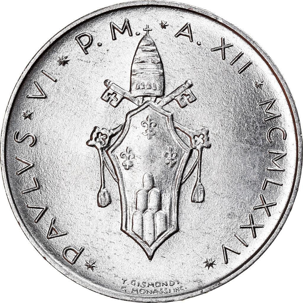 Coin, VATICAN CITY, Paul VI, 5 Lire, 1974, Roma, MS(63), Aluminum, KM:118