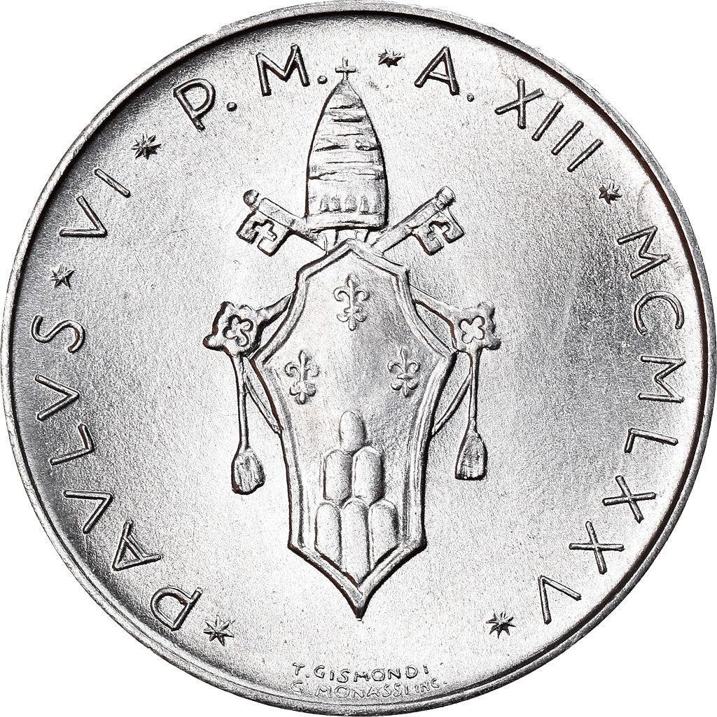 Coin, VATICAN CITY, Paul VI, 5 Lire, 1975, Roma, MS(63), Aluminum, KM:118