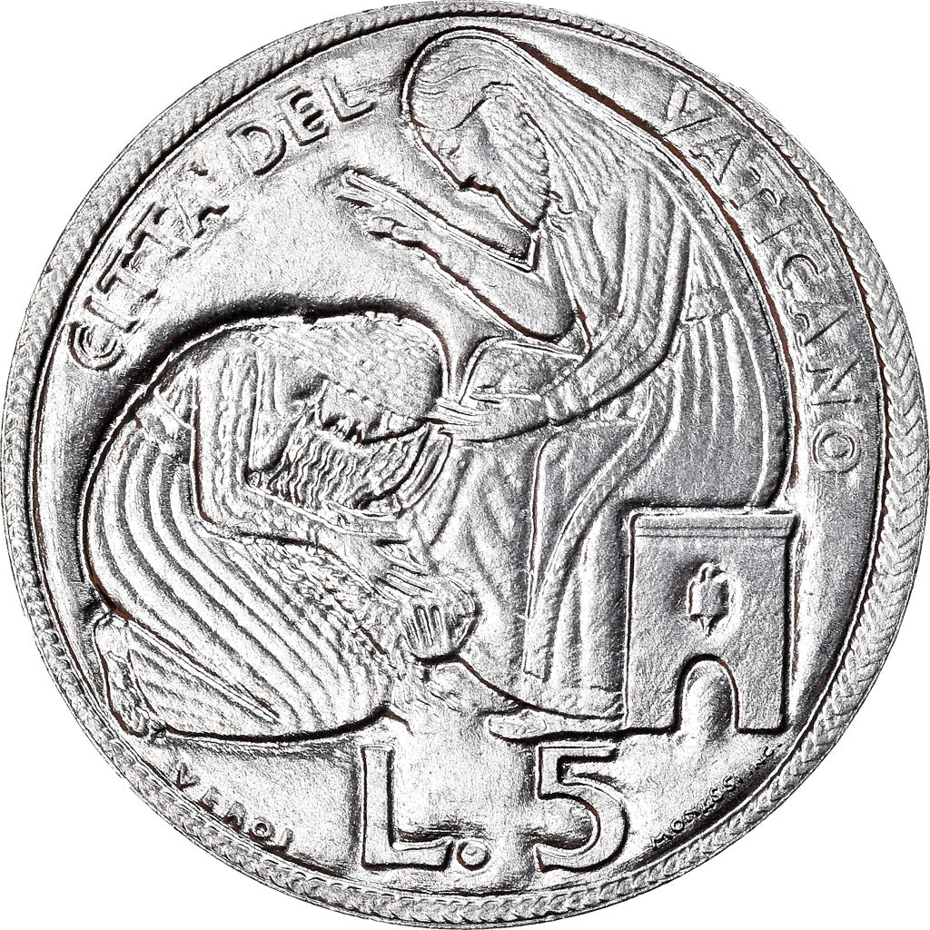 Moneda, CIUDAD DEL VATICANO, Paul VI, 5 Lire, 1975, Roma, SC+, Aluminio, KM:126