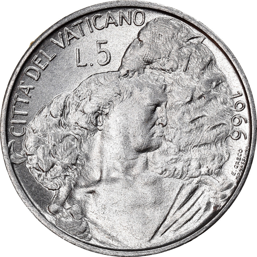 Coin, VATICAN CITY, Paul VI, 5 Lire, 1966, Roma, MS(63), Aluminum, KM:86