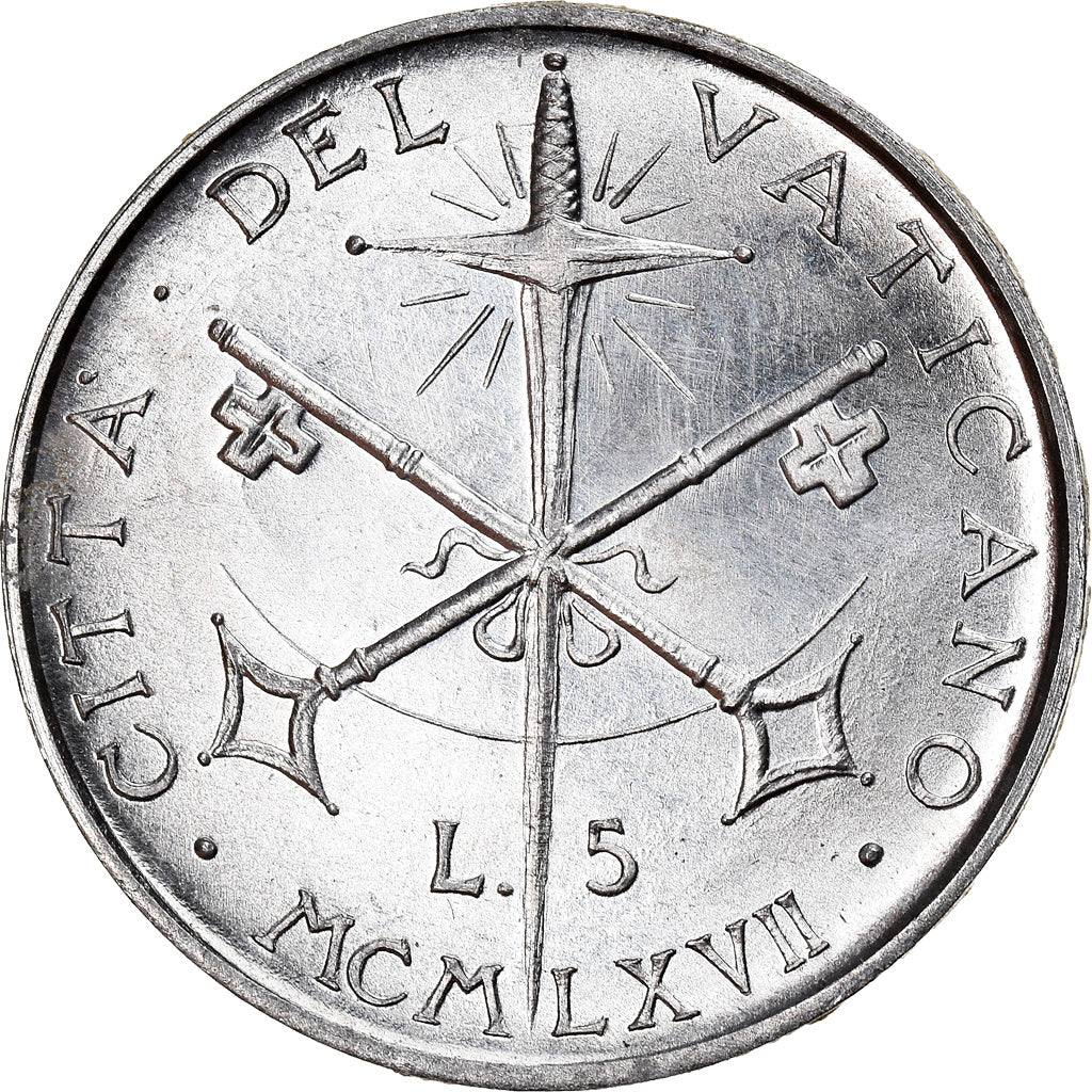 Monnaie, Cité du Vatican, Paul VI, 5 Lire, 1967, SPL, Aluminium, KM:94