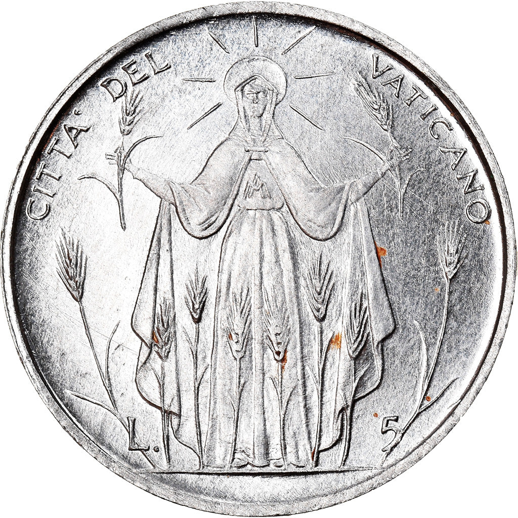 Moneda, CIUDAD DEL VATICANO, Paul VI, 5 Lire, 1968, Roma, SC, Aluminio, KM:102