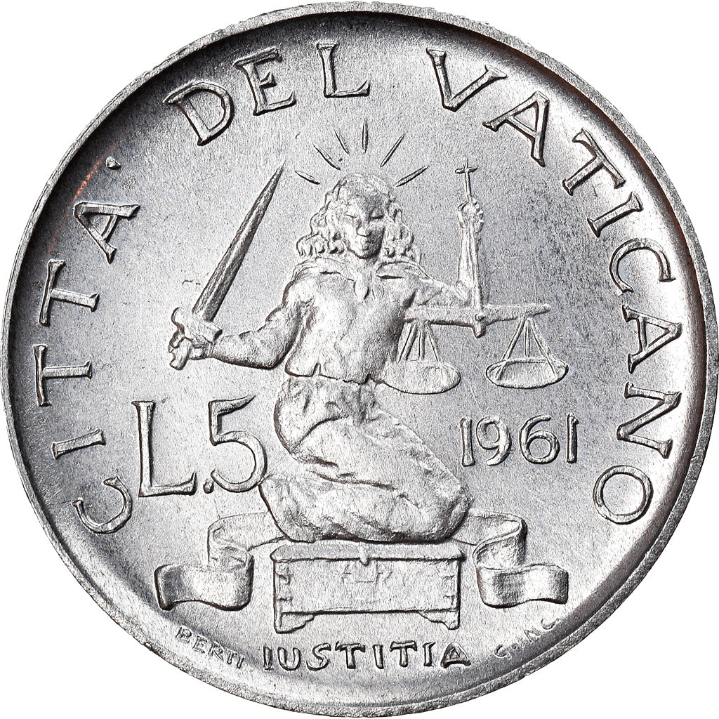 Coin, VATICAN CITY, John XXIII, 5 Lire, 1961, MS(63), Aluminum, KM:60.2