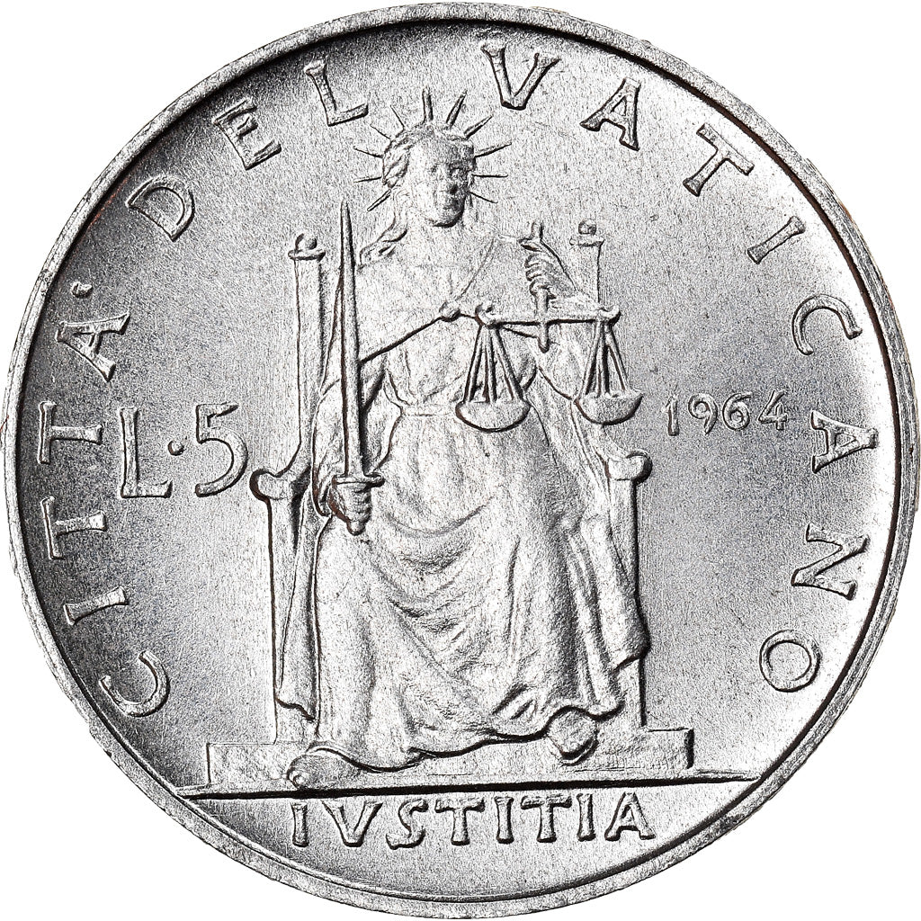 Moneta, PAŃSTWO WATYKAŃSKIE, Paul VI, 5 Lire, 1964, AU(55-58), Aluminium