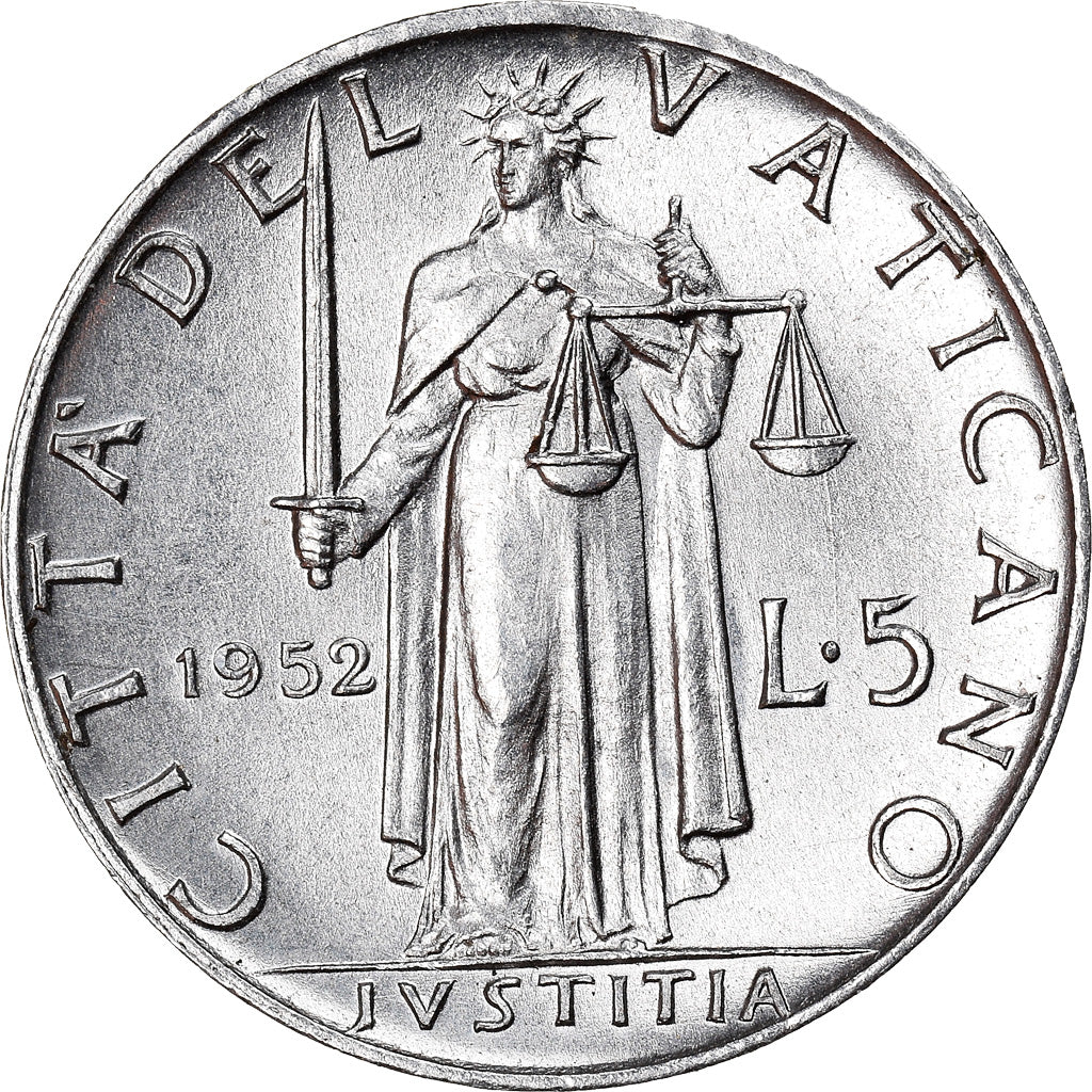 Moeda, CIDADE DO VATICANO, Pius XII, 5 Lire, 1952, Roma, MS(63), Alumínio