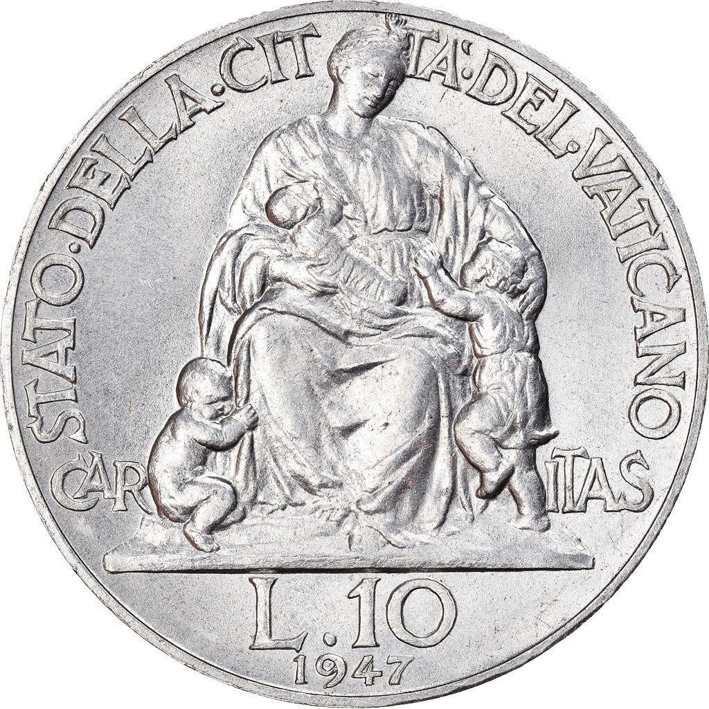 Moeda, CIDADE DO VATICANO, Pius XII, 10 Lire, 1947, Roma, MS(60-62), Alumínio