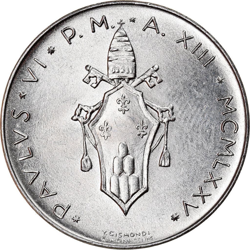 Munten, Vaticaanstad, Paul VI, 10 Lire, 1975, PR, Aluminium, KM:119