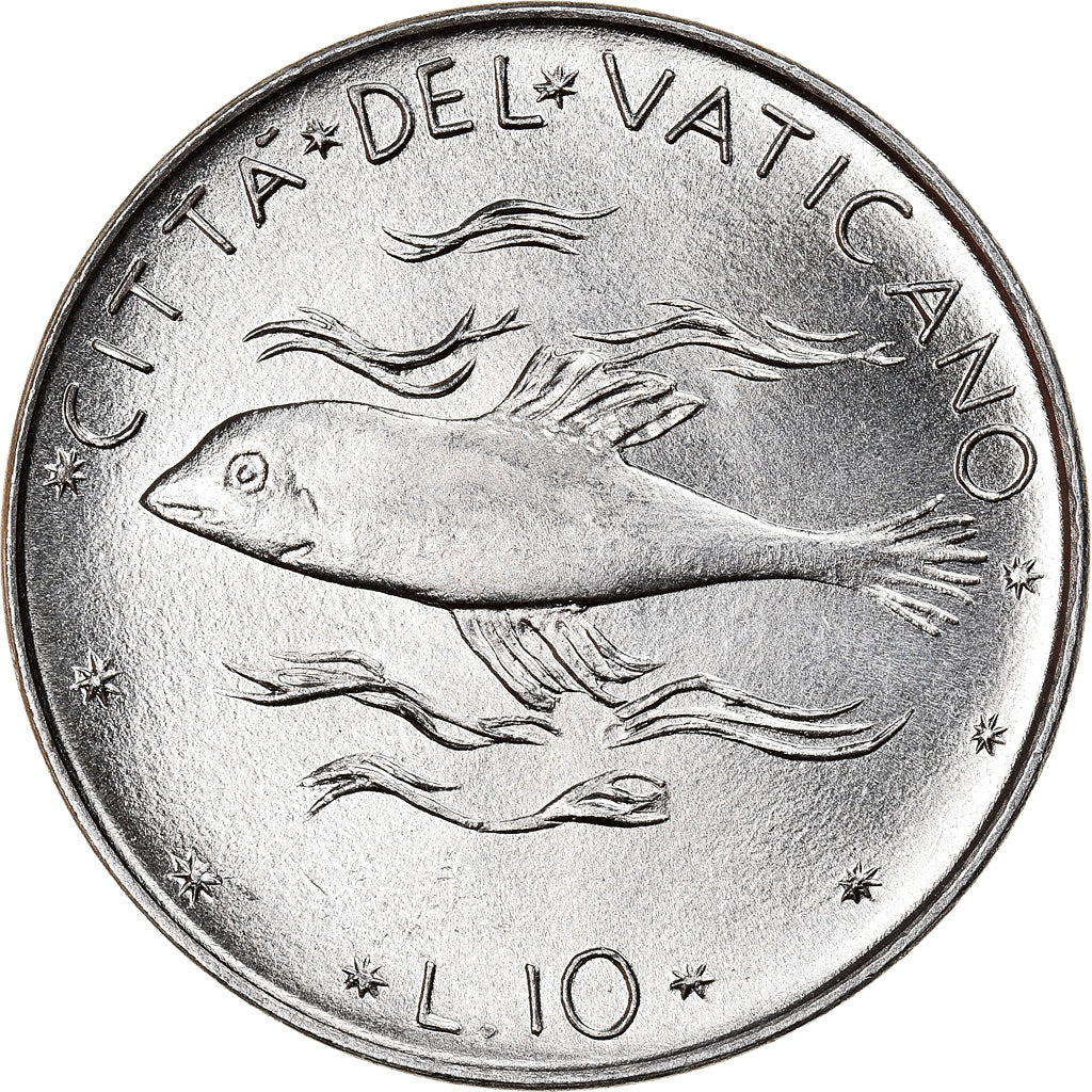 Munten, Vaticaanstad, Paul VI, 10 Lire, 1975, PR, Aluminium, KM:119