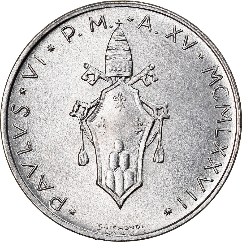 Coin, VATICAN CITY, Paul VI, 10 Lire, 1977, Roma, MS(63), Aluminum, KM:119