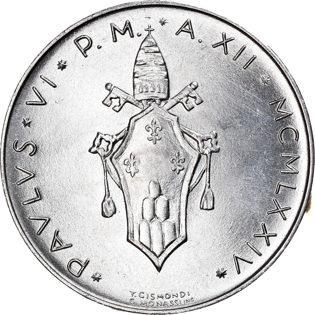 Munten, Vaticaanstad, Paul VI, 10 Lire, 1974, Roma, UNC-, Aluminium, KM:119