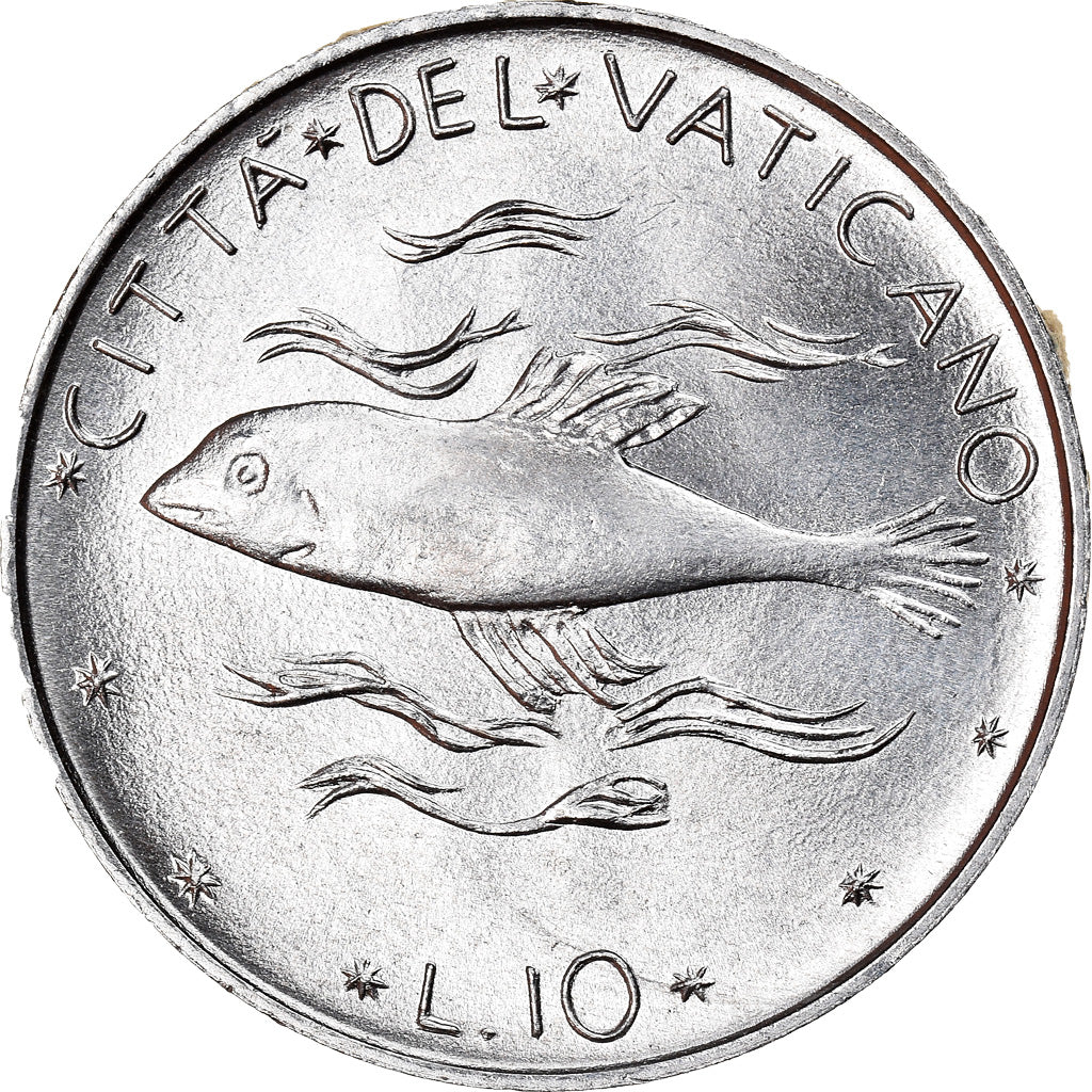 Munten, Vaticaanstad, Paul VI, 10 Lire, 1974, Roma, UNC-, Aluminium, KM:119