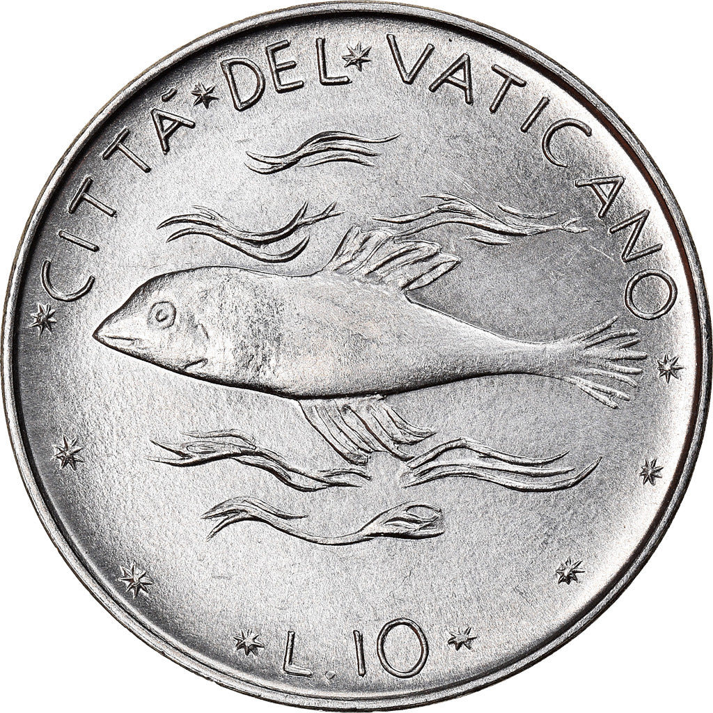 Moeda, CIDADE DO VATICANO, Paul VI, 10 Lire, 1976, MS(63), Alumínio, KM:119