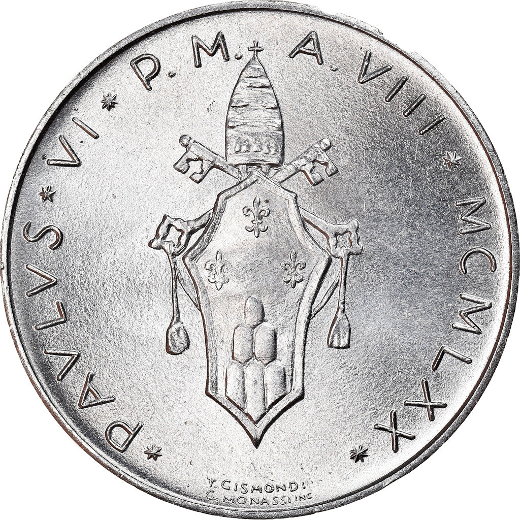 Munten, Vaticaanstad, Paul VI, 10 Lire, 1970, UNC-, Aluminium, KM:119
