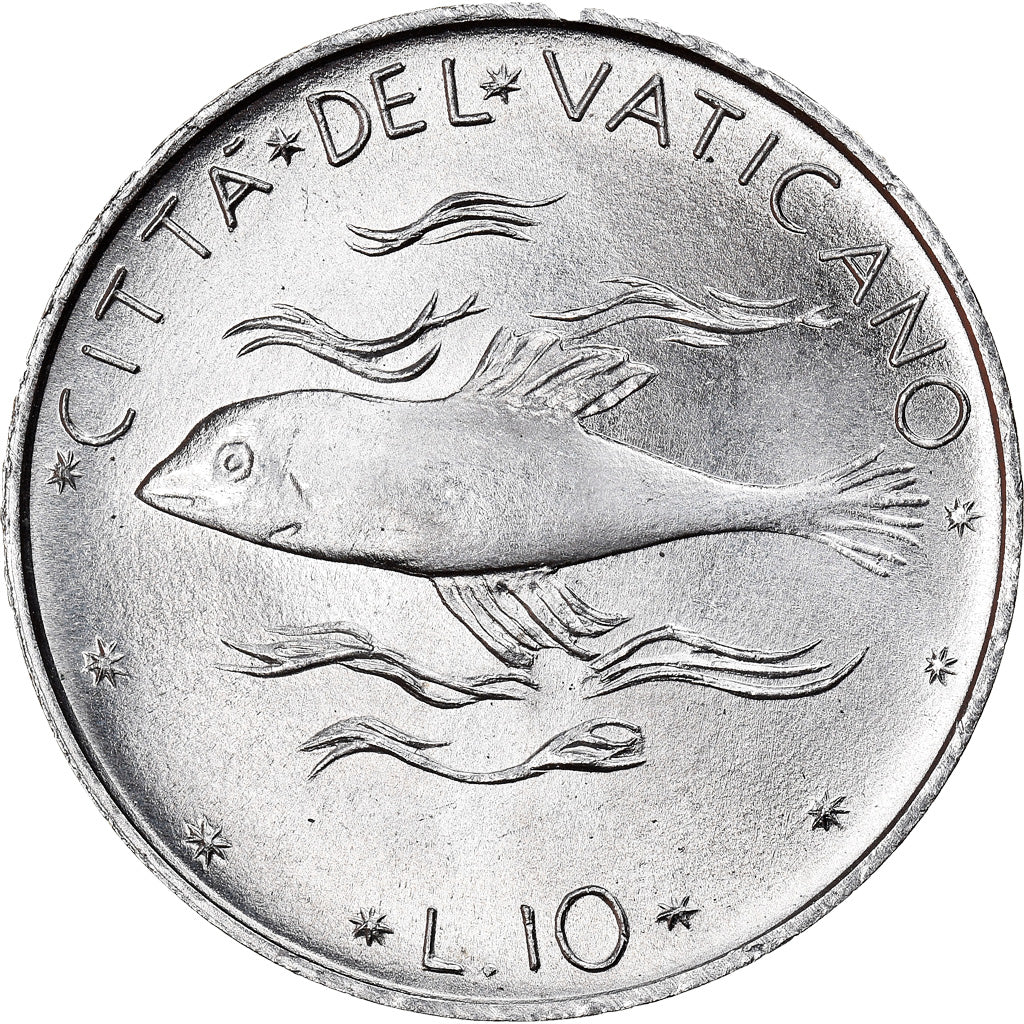 Munten, Vaticaanstad, Paul VI, 10 Lire, 1970, UNC-, Aluminium, KM:119
