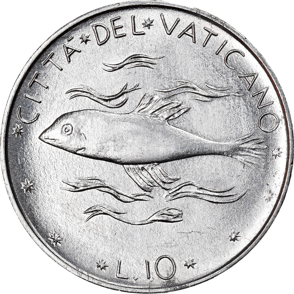 Moneda, CIUDAD DEL VATICANO, Paul VI, 10 Lire, 1972, Roma, SC, Aluminio, KM:119