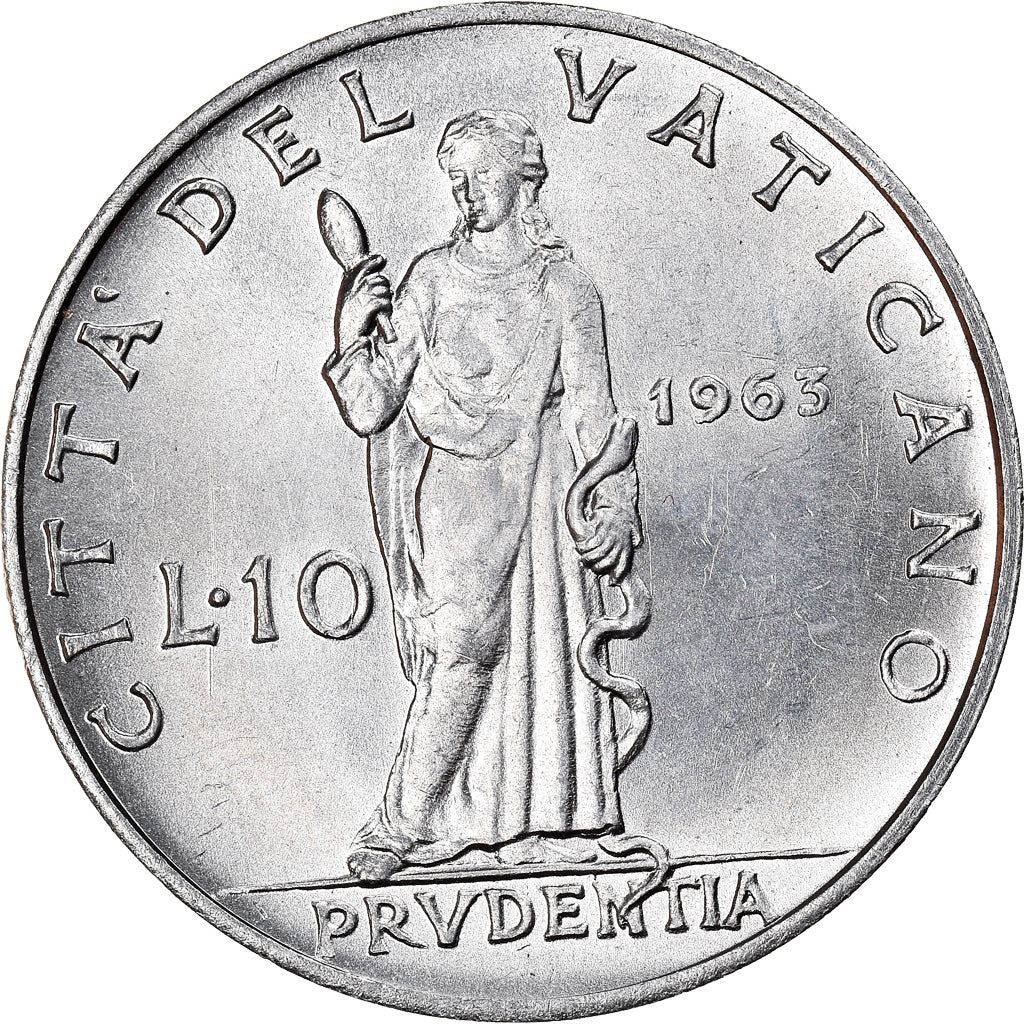 Coin, VATICAN CITY, Paul VI, 10 Lire, 1963, AU(55-58), Aluminum, KM:79.1